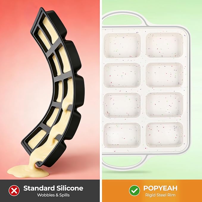 Silicone Mini Loaf Pan 2 Pack with Reinforced Metal Frame 12-Cavity | Non-Stick Baking Mold for Banana Bread, Cornbread & Keto Snacks - Easy Release & Dishwasher Safe, Cream with Color Dots