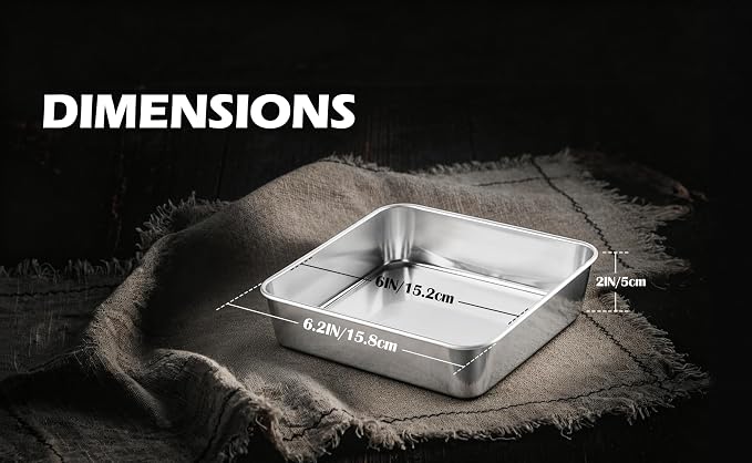 Leonyo Non-Toxic Stainless Steel 6x6 Square Cake Baking Pan, 2 Pack | Commercial-Grade Metal 6x6IN Square Baking Dish For Brownie, Cornbread, Banana Bread, Lemon Bars, Dishwasher Safe