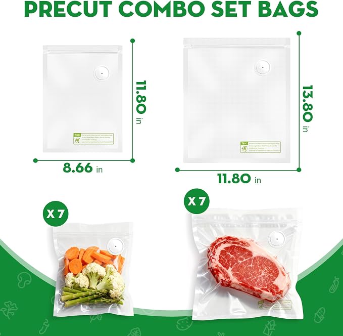 Compact Handheld Vacuum Sealer Machine for Food with 14 Reusable Bags | Powerful 60 kPa Suction, 6X Preservation & Fresh, Innovative Visible Water Tank,Portable Sealer Machine with 14 Reusable Bags
