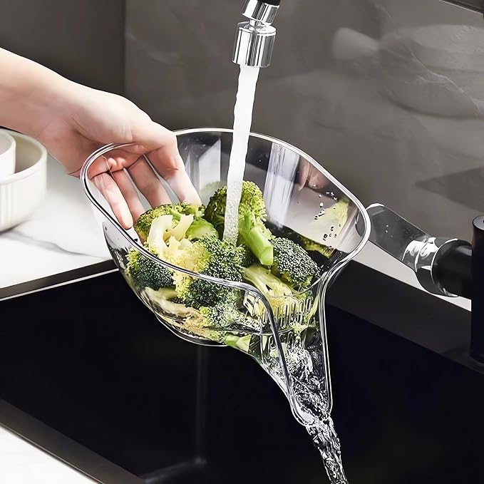 Multi-functional Drain Basket - 2024 New Fruit Cleaning Bowl with Strainer Container, Kitchen Sink Food Catcher Drainer Fruit Rinser Vegetable Washing Filter Bowl over the Sink Colander (2PCS, Clear)