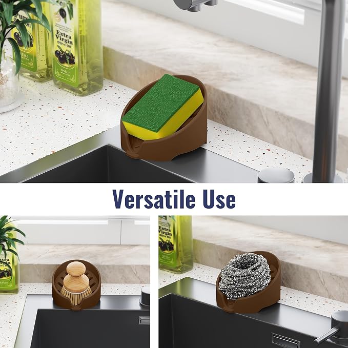 NiHome Silicone Sponge Holder for Kitchen Sink, Fits Scrub Daddy Mommy | Self-Draining Dispenser Organizer Tray, Sink Caddy Countertop Fits Soaps, Scrubber, Dishwasher Safe, Includes Brush