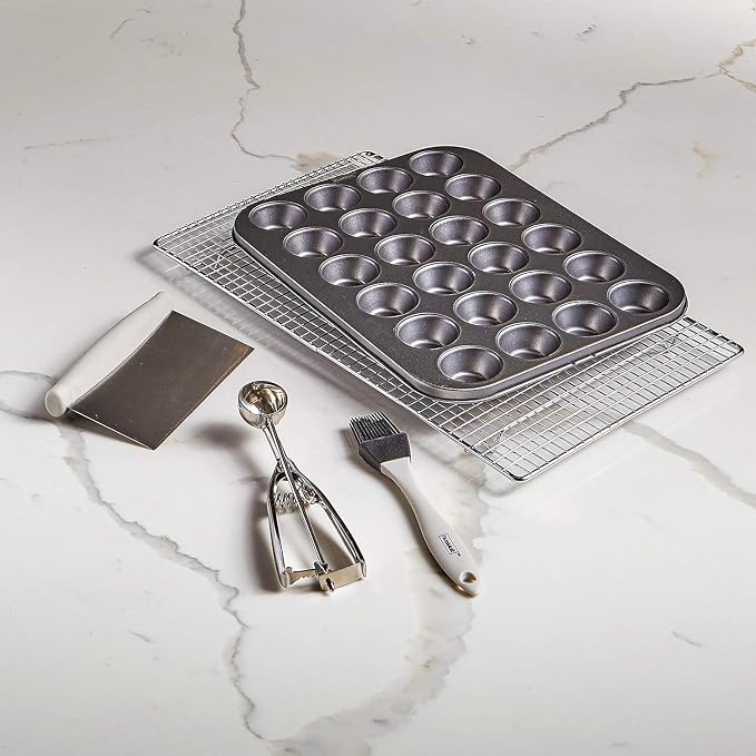 24-Cup Mini Muffin Pan - Non-Stick Carbon Steel Mini Cupcake Pan - Heavy Duty Metal Baking Tray, Warp-Resistant, PFOA Free & Dishwasher Safe