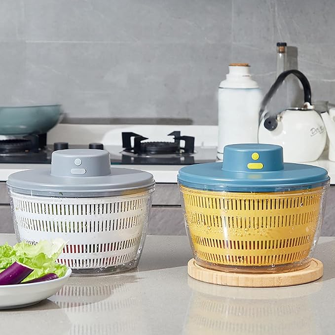 Electric Salad Spinner,Large Capacity Lettuce Spinner,4L Wireless USB | Fruit Washer Spinner,Vegetable Cleaner,Dehydrator for Fruit Vegetables,Quick Drainage Electric Mixer White
