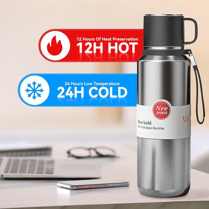 Stainless Steel Insulated Tea Infuser Bottle, Vacuum Insulated Water Bottle, Tea Tumbler with Separate Tea Compartment, 24-Hrs Insulation Commute Travel (Silver,32oz/1000ml)