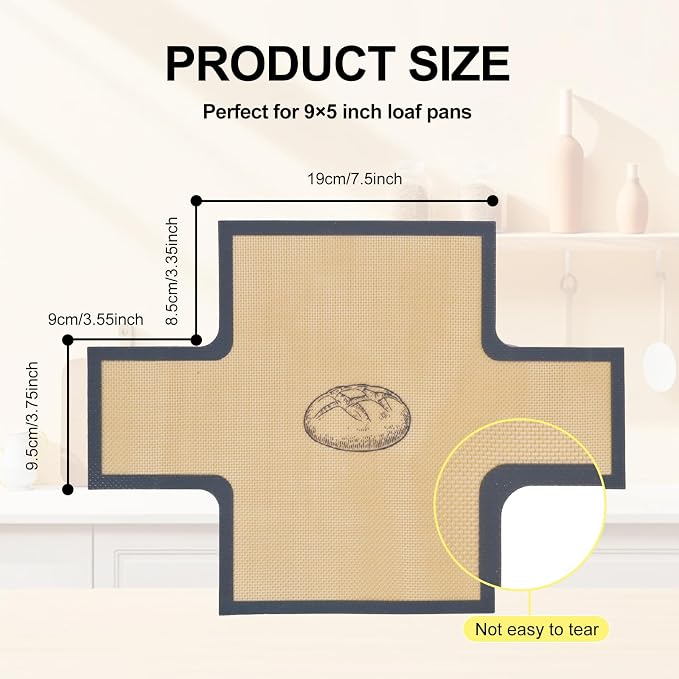 2 Pcs Thickened Silicone Bread loaf pan liners for baking bread 9x5，Silicone Baking Mat for 9x5 Inch Loaf Pan, Nonstick & Reusable, Easy to Clean, High-Temp Resistant (Black and Gray)