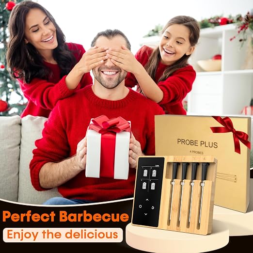 Accurate Smart Wireless Meat Thermometer - Real-time Alerts | 4 Probes Long Range Bluetooth Dishwasher Clean Waterproof Digital Cooking Thermometer for Grill BBQ Oven Smoker
