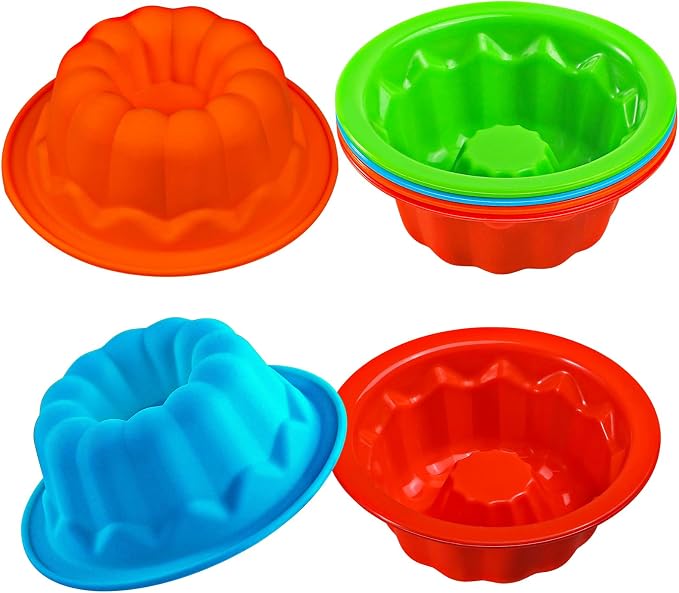 Webake 4 Inch Silicone Mini Fluted Cake Molds 8 Pack Fluted Tube Cake Pan, Non-stick Baking Cups Reusable Muffin Donut Pan