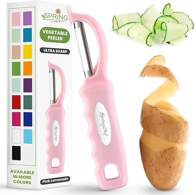 Spring Chef Swivel Vegetable Peeler with Soft Grip Handle, Pink Lemonade | Premium Potato Peeler w/ Ultra Sharp Stainless Steel Blades, Multifunctional Veggie Peeler for Apple, Carrot, Cucumber, Fruit