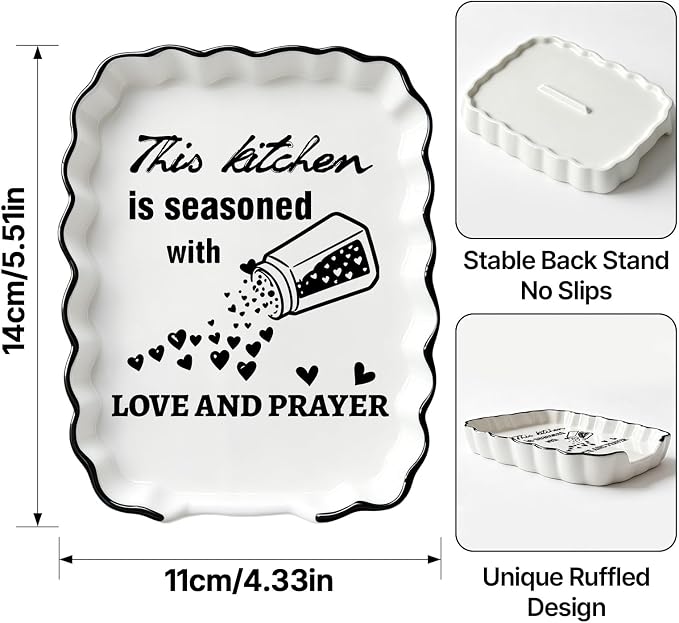 Christian Religious Kitchen Gifts for Women Mom Wife, Kitchen Spoon Rest | Ceramic Spoon Holder for Stove Top Kitchen Counter Decor Cooking Utensil Rest, Farmhouse Kitchen Decor