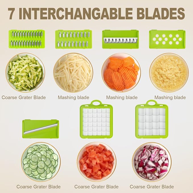 Vegetable Chopper with Container Cheese Grater Mandoline Slicer Cabbage Shredder for Veggie Onion Potato Fruit Food, Includes Egg Separator & Vegetable Peeler, Manual Hand Cooking Gadget for Kitchen