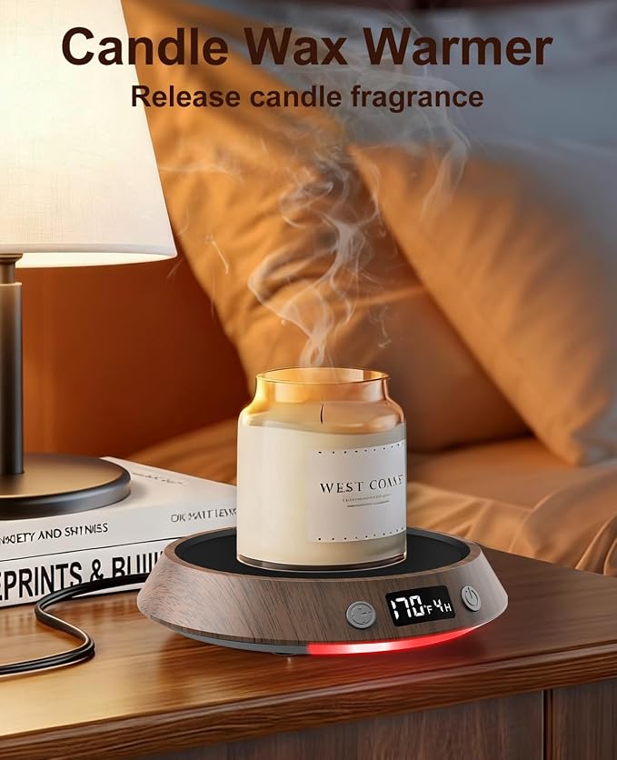 Kepwam Mug Warmer for Desk, Coffee Warmer with 3 Temp Settings & 2-9H Timer | 50W Fast Heating Beverage, LED Digital Display, Works for Coffee Mugs & Candle Jars, Multifunctional Gift fo Home & Office