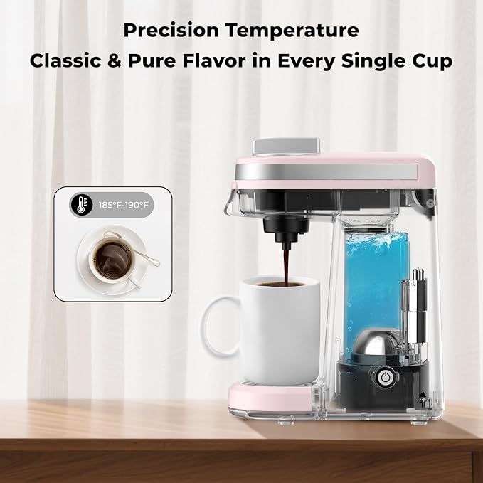 CHULUX Mini Single Serve Coffee Maker for K Cup, Fast Heating, Dusty Rose | Fast-Heating Boiler System, Single Cup Brewing, Portable Compact Design, Four-Hole Multi-Stream Needle, Adjustable Drip Tray