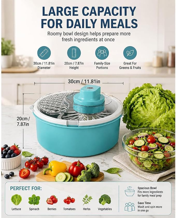 Automatic Fruit and Vegetable Spinner & Strainer - Fruit Washer and Lettuce Spinner with Drain Basket, Salad Spinner for Lettuce, Greens, Produce & Kitchen Meal Prep，Yellow