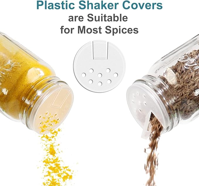 CycleMore 30 Pack 4oz Round Glass Spice Jars with Shaker Lids & Metal Caps | Durable Vintage-Style Glass. Ideal for Spice Organizing & Baking, Includes 80 labels, Collapsible Funnel, Brush & Pen