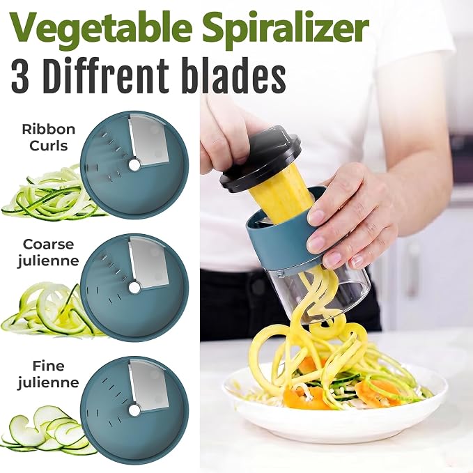 Multifunctional Vegetable Chopper & Mandoline Slicer with Spiralizer | Removable Grid ,8 Interchangeble Blades, Onion Chopper, Easy to Clean, Dishwasher Safe, Fruit Slicer Onion Dicer