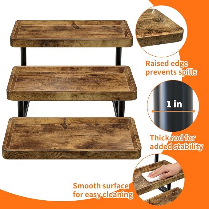 3 Tier Serving Tray for Party, Wood Cupcake Stand with Sturdy Metal Frame | 15.7" Reusable Serving Trays for Party, Tiered Tray Stand Rustic Farmhouse Decor For Fruit, Snacks, Candy & Pastries