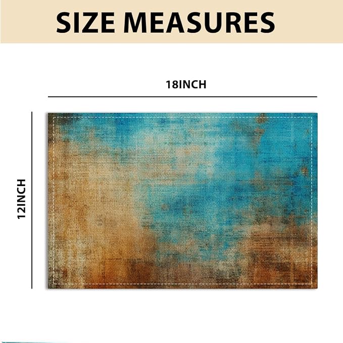 Farmhouse Placemats Set of 4, Outdoor Party Kitchen Table placemats Decor | Blue and Orange Vintage Abstract Messy Rust Painting Table Mats for Dining Decor, Washable Non-Slip Heat Resistant Place Mats