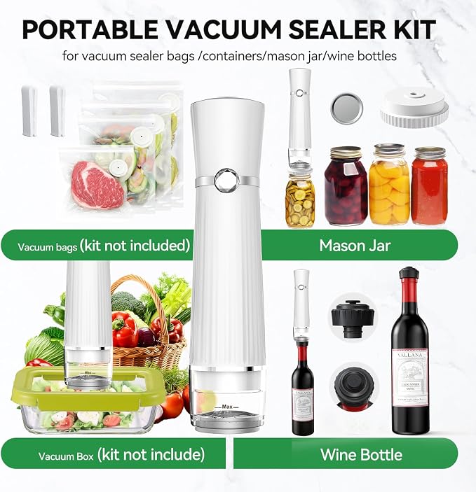 80kPa Mason Jar Vacuum Sealer with 30 Mason Lids for Food Storage | 2000mAh Vacuum Sealer Machine, Cordless & Rechargeable Mason Jar Vacuum Sealer for Food Storage,canning lids for 68/83mm