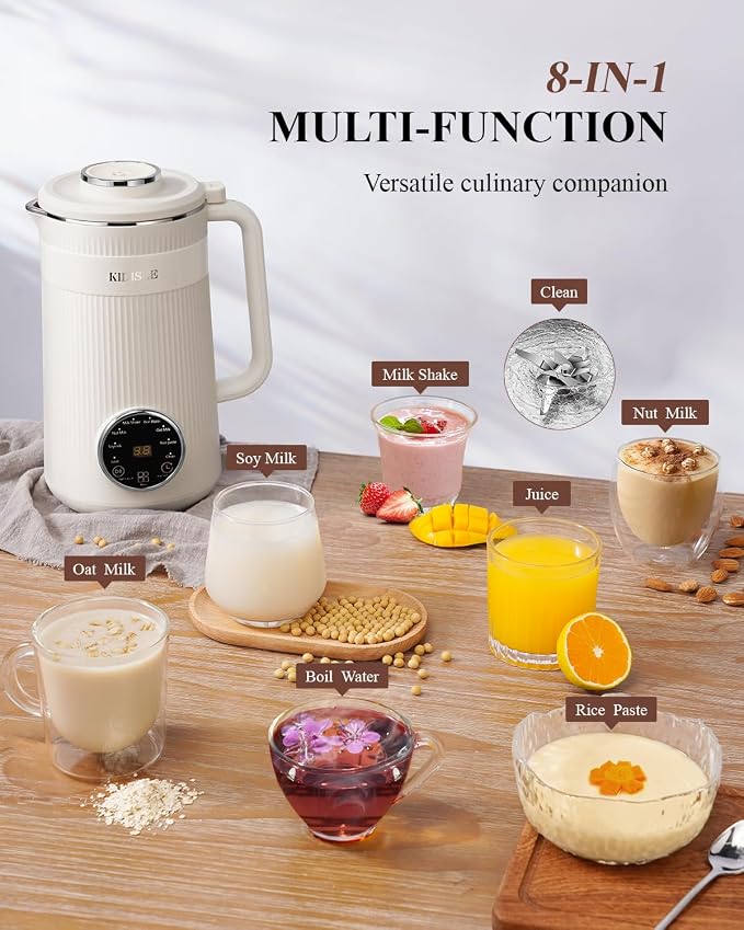 KIDISLE 8 in 1 Nut Milk Maker Machine, 32oz Self-Cleaning Automatic Blender | Almond, Soy, Oat, Coconut, Rice Paste & Juice, No Soaking, 12H Delay Start + Keep Warm, Boil Water, Fresh Homemade