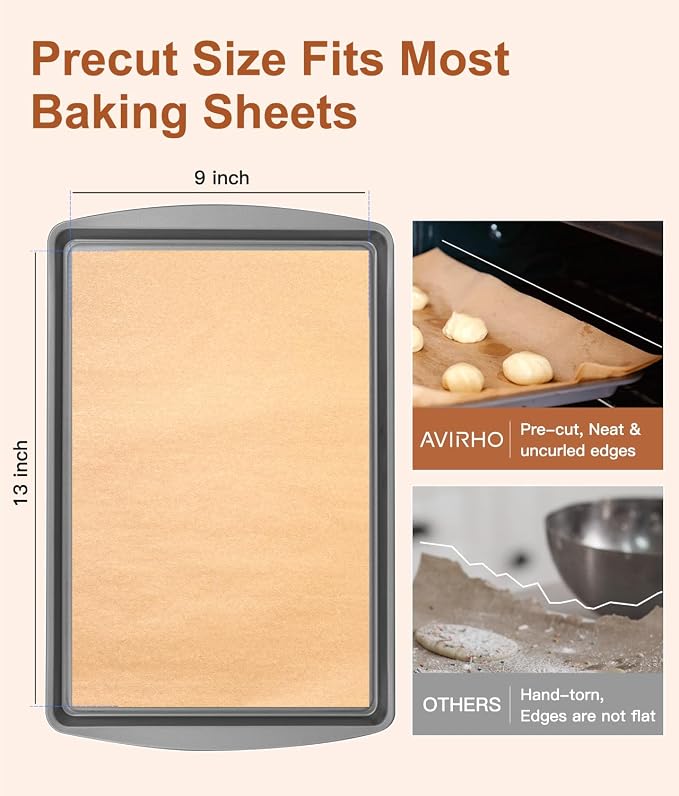 Parchment Paper Sheets 9x13Inch - 120Pcs Precut Unbleached Parchment Baking Paper, Plant-Based Silicone Oil Coating, Non-Stick Quarter Sheet Liner for Air Fryer, Oven, Cookies, Bread & Cake