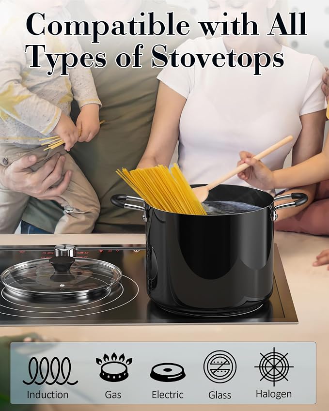 Cook N Home 10.5 Quart Non Stick Stock Pot with Lid, Large Pots for Cooking | Nonstick Soup Pot, Stockpot Induction Cookware - Oven & Dishwasher Safe, Black