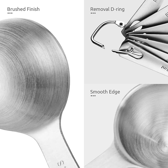 Measuring Spoons: U-Taste 18/8 Stainless Steel Measuring Spoons Set of 6 Piece: 1/8 tsp, 1/4 tsp, 1/2 tsp, 1 tsp, 1/2 tbsp & 1 tbsp Dry and Liquid Ingredients | Kitchen Metal Measure Set, Metric & US Measurements, 1/8tsp, 1/4tsp, 1/2tsp, 1tsp, 1/2tbsp,...