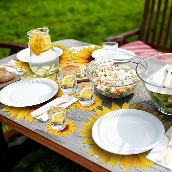 Geosar 200 Sunflower Placemats with Coasters Set, Disposable Paper Placemats and Coasters for Sunflower Table Decoration Outdoor Indoor for Summer Dining Table Decoration Wedding Shower Birthday