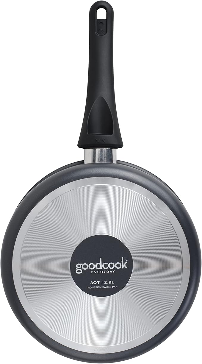 GoodCook Everyday Sauce Pan with Lid, 3 Quart, Black