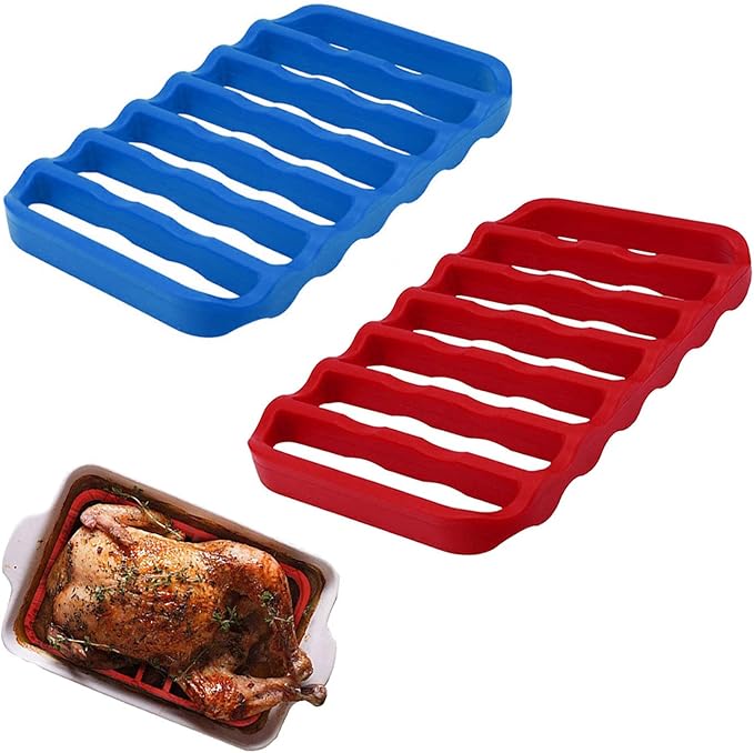 2 Pack Silicone Roasting Racks Non Stick Easy-Clean Cooling Rack for Cooking Baking Steaming (2pack-blue+red)