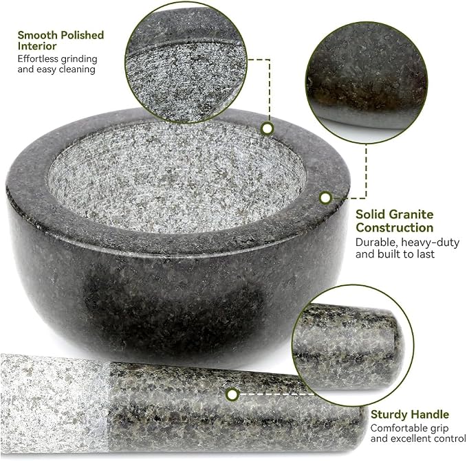 Kota Japan Large Black Granite Mortar & Pestle Natural Stone Grinder for Spices, Seasonings, Pastes, Pestos and Guacamole | Great for grinding spices, seasonings, pastes, pestos, and guacamole. Heavy stone stays put while grinding.