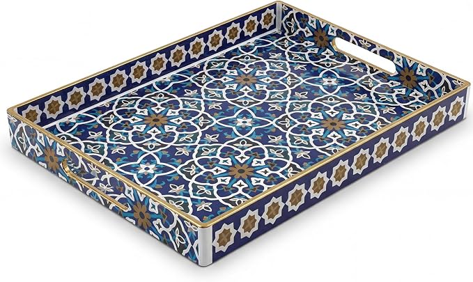 AGIOTA Coffee Table Trays for Living Room Serving Tray with Handles, Modern Large Tray for Ottoman Coffee Table