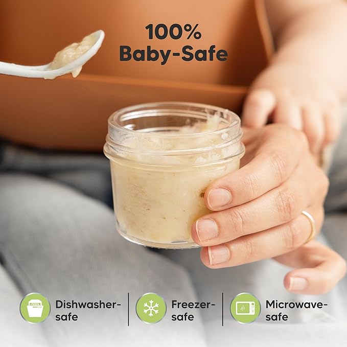 KeaBabies 6pk 4oz Glass Baby Food Containers with Lids, Leak-Proof (Slate) | Microwavable Small Glass Jars, Baby Purees, Toddler Snack Storage Containers, BPA-Free, Dishwasher-safe, Freezer Safe