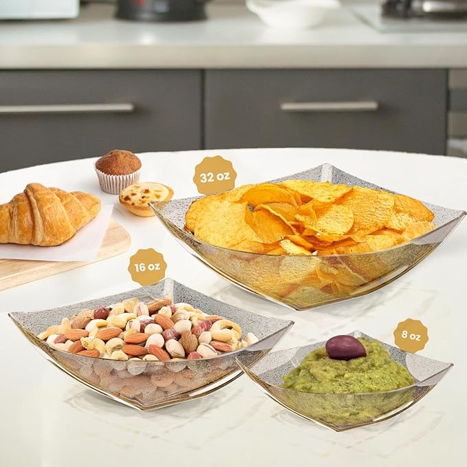 R-kay 6 Pack Gold Glitter Plastic Serving Bowls - 32 Oz Gold Plastic bowls - Salad Bowls Large Serving, Premium Duty For Weddings Catering And Birthday parties