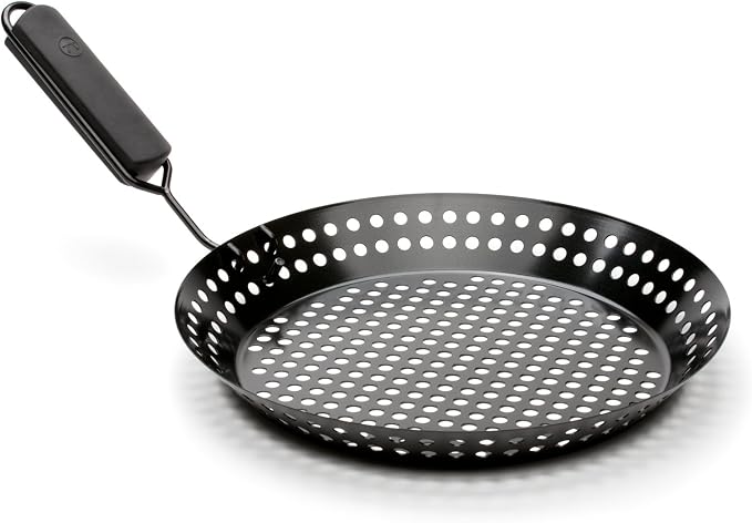 Outset Grill Skillet With Removable Handle, Non-Stick 12" Round Grill Pan | Easy To Cook On & Clean | Detachable Handle So The Pan Can Be Used On The Grill Or Oven | Perfect For Seafood, Veggies & Meat