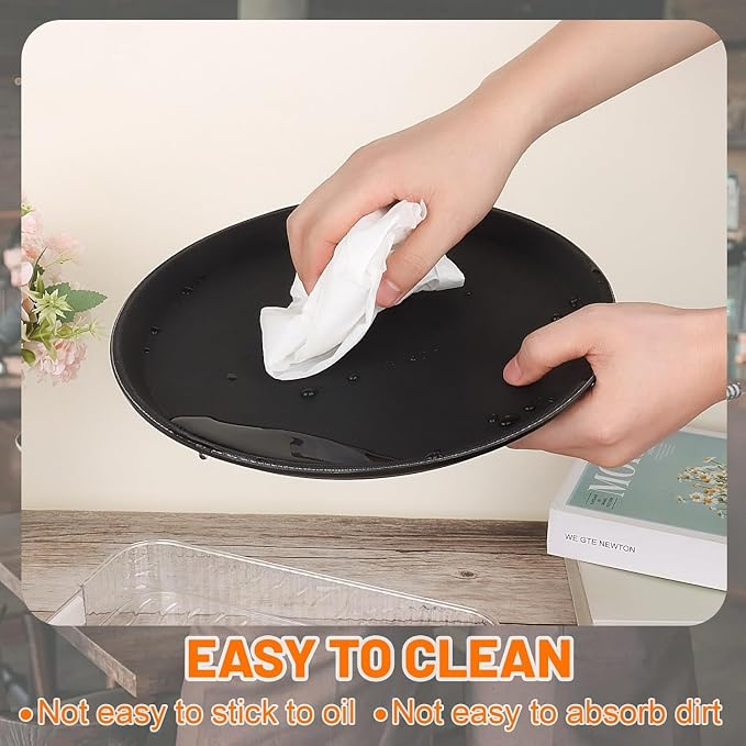 Mwellewm 3 Pcs Round Serving Tray, 11 Inch Non Slip Surface Round Tray Black Server Tray Plastic Food Meals Server with Raised Edges for Home, Kitchen, Restaurant, Cafeteria, Bar, Hotel