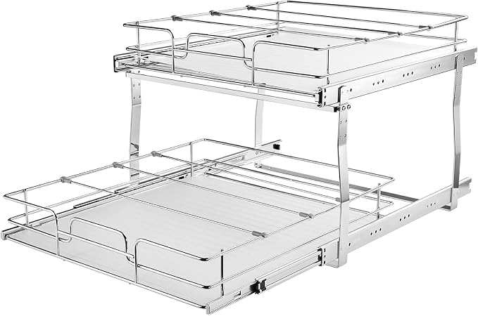 VEVOR 2 Tier 17"Wx21.2"Dx15.2"H Pull Out Cabinet Organizer, Heavy Duty Slide Out Pantry Shelves, Steel Roll Out Drawers, Sliding Drawer Storage for Home, 18.5"Wx22.5"Dx19"H Install Size for Cabinet