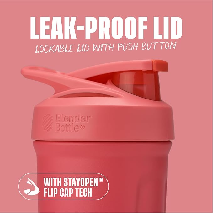 BlenderBottle Sport Flip Stainless Steel Shaker Bottle 24 oz Pink
