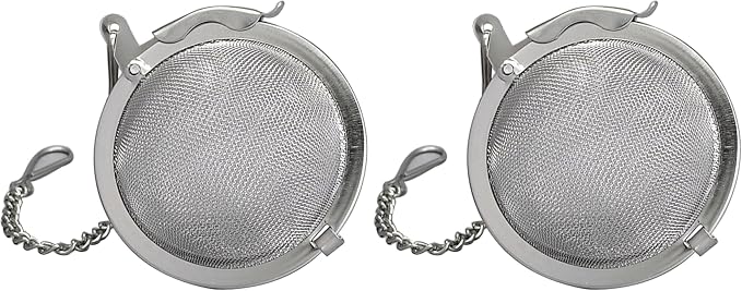 HIC Kitchen Mesh Ball Tea Infuser, 18/8 Stainless Steel Mesh, For Loose Leaf Tea and Mulling Spices, 2-Inch (Pack of 2)