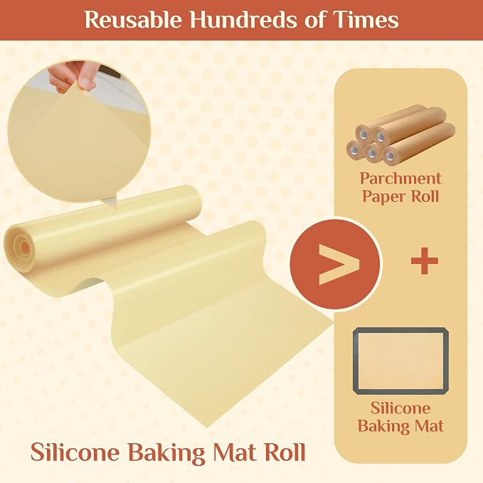 GTJ Silicone Baking Mat Roll, Reusable Baking Sheet Liners, 12 in x 6 ft | Free Cut to Size, Food-Grade, Non-Stick, Non-Slip, For Dough, Pastry, Air Fryer, Freeze Dryer, Oven Pan, Kitchen Counter