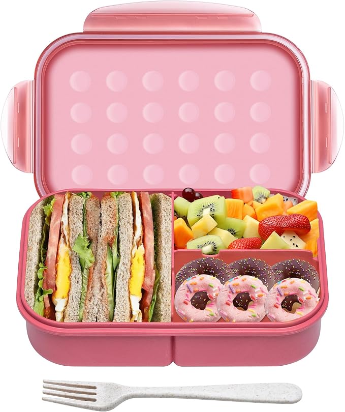 Itopor Bento Box for Kids & Adults, Lunch Box 46 oz / 1400ml, Dusty Pink | Wheat straw material, BPA-free, leakproof, 3 compartments, microwave & dishwasher safe, for school, office & travel