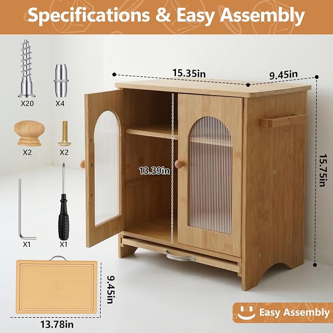 Bread Box for Kitchen Countertop: with Cutting Board Bamboo Storage Container for Homemade Bread, Two Layer Breadbox under Cabinet Mount, Large Bread Holder for Kitchen Counter, Pantry Shelf