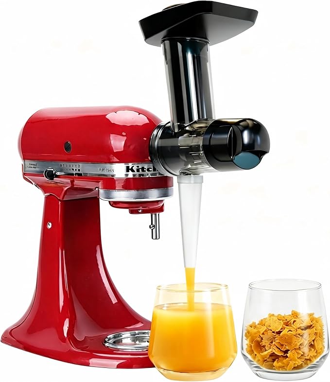 Juicer Attachment for Kitchen aid Stand Mixers, Large Feed Chute | Masticating Juicer for apples,oranges,red beet,celery,carrots, leafy greens with high yield, easy disassembly and hand-wash