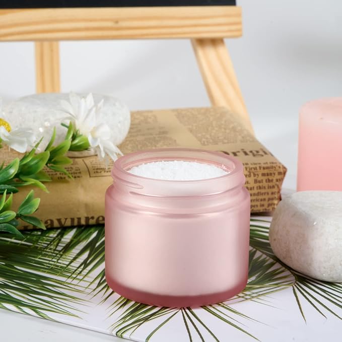 2oz Jars with Lids, Hoa Kinh 24 Pack Pink Frosted Glass Jars with Lids | Empty Cosmetic Containers Round Airtight Glass Jar with Inner Liners and Lid for Storing Lotions, Powders, and Ointments