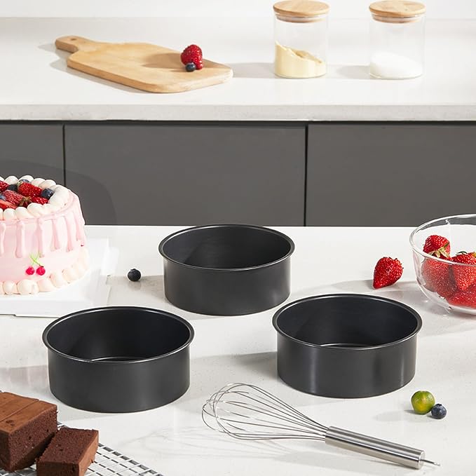 6 Inch Cake Pans for Baking, Round Small Layer Cake Pan Set with 120 Pieces Parchment Paper, Nonstick Circle Cheesecake Tin, 4 Pieces, Heavy Duty - Grey