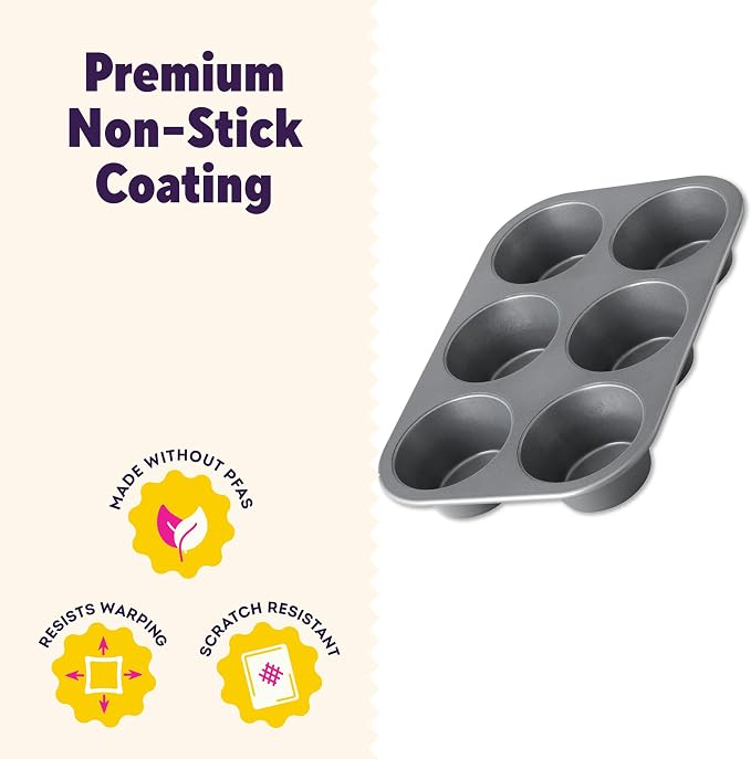 Wilton Everyday Non-Stick Jumbo Muffin Pan, Made Without PFAS, 6-Cup | Non-Stick Steel, Dishwasher Safe & Made without PFAS, Easy Release, Perfect for Jumbo Muffins & Oversized Cupcakes