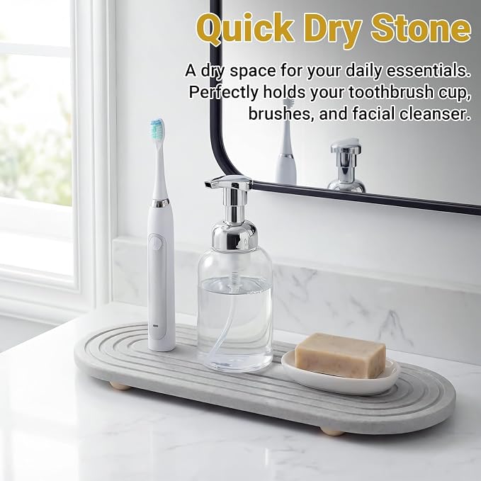 2PCs Fast-Dry Diatomite Sink Tray Organizer Absorbent Light Grey | Absorbent Diatomite Material, 11.8*3.9 in, Versatile Sink Organizer