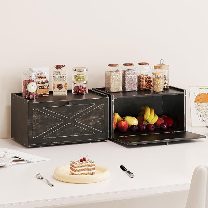 Trironsun Bamboo Bread Box for Kitchen Counter Farmhouse Bread Storage Container Large Capacity Bread Storage Bin Bread Holder (Antique Back)