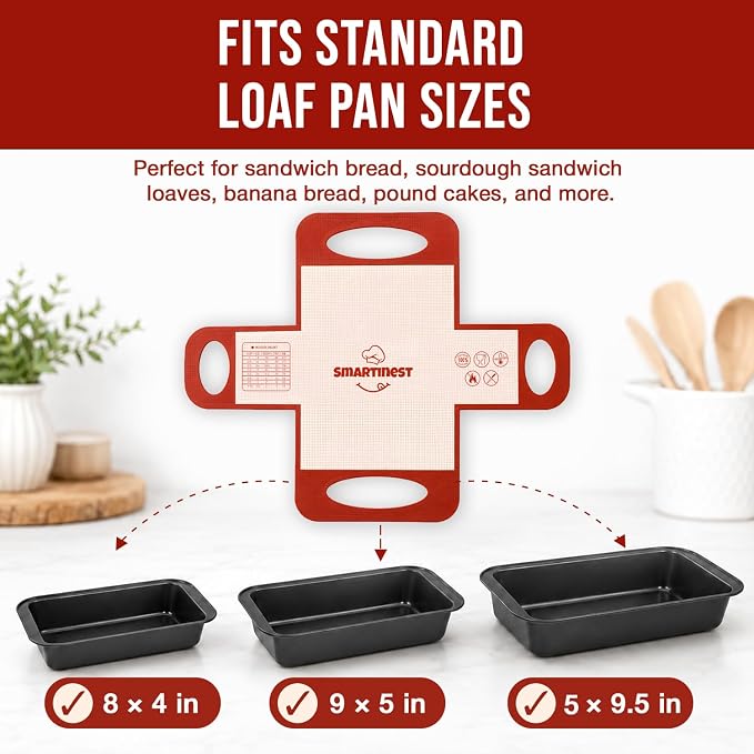 Silicone Loaf Pan Liner, 2PCS Non-Stick Reusable Bread Pan Liners with Handles, Loaf Pan Liners for Baking Bread 9x5, Silicone Bread Sling & Bread Mat, Loaf Lifter, Bread Making Essentials