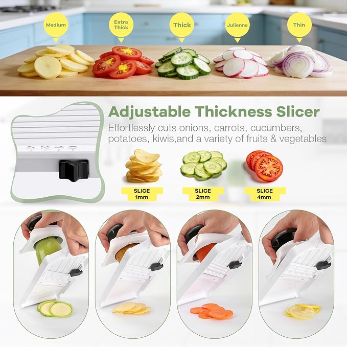 Ibergrif Handheld Mandoline Slicer for Kitchen, Adjustable Vegetable Slicer, Stainless Steel Blades, Safety Hand Guard, Safety Lock, Perfect for Potato Onion Tomato & Cucumber Slicer for Salad