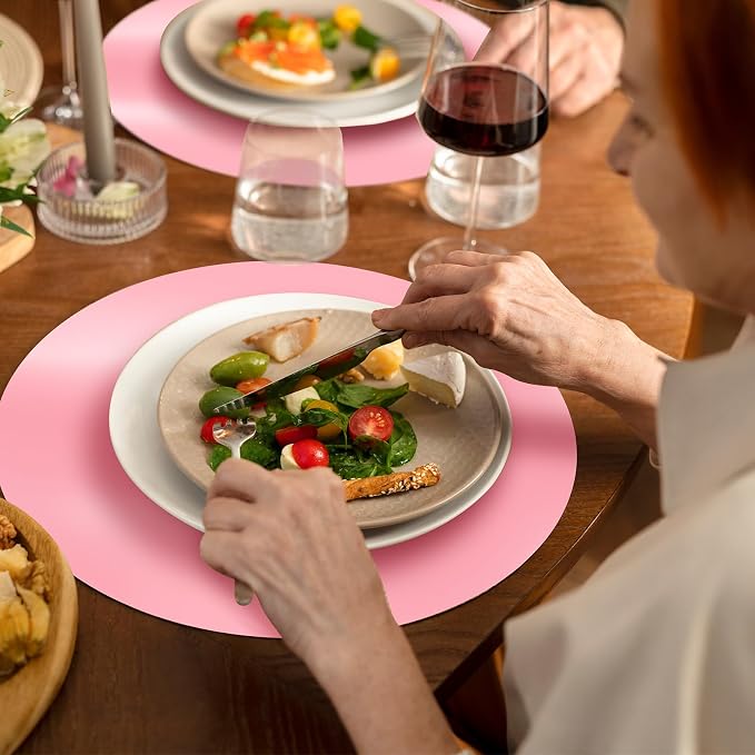 100PCS 13in Round Pink Placemats, Disposable Paper Chargers Plate | Mirrored Pink Paper Placemats for Dining Table, for Wedding Birthday Party Bridal Baby Shower Kitchen Banquet Table Setting